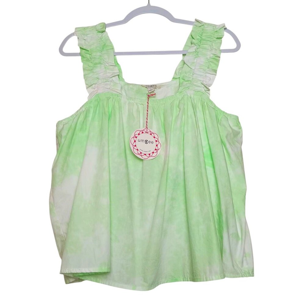 Umgee Tie Dye Crop Top Ruffle Straps Green White Size LARGE New NWT